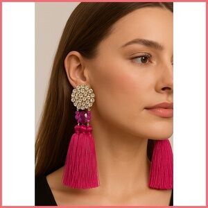 Natasha Pink Tassel Gemstone Beaded Earrings